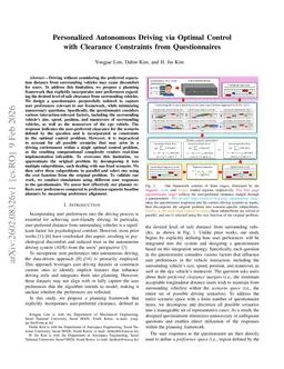 Personalized Autonomous Driving via Optimal Control with Clearance Constraints from Questionnaires