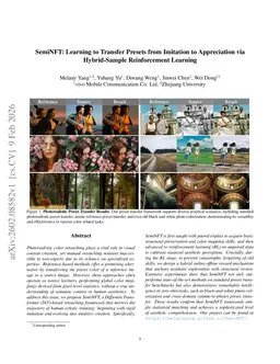 SemiNFT: Learning to Transfer Presets from Imitation to Appreciation via Hybrid-Sample Reinforcement Learning