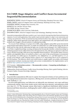 SA-CAISR: Stage-Adaptive and Conflict-Aware Incremental Sequential Recommendation
