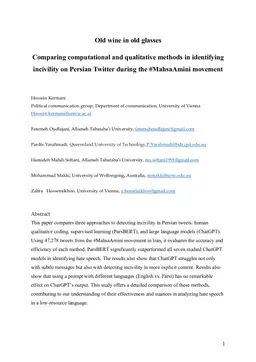 Old wine in old glasses: Comparing computational and qualitative methods in identifying incivility on Persian Twitter during the #MahsaAmini movement
