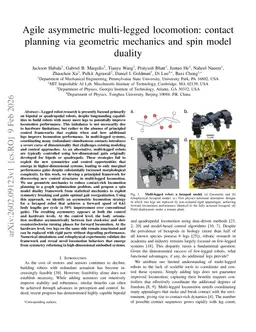 Agile asymmetric multi-legged locomotion: contact planning via geometric mechanics and spin model duality