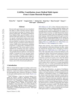 CoMMa: Contribution-Aware Medical Multi-Agents From A Game-Theoretic Perspective