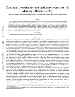 Continual Learning for non-stationary regression via Memory-Efficient Replay