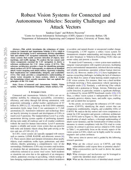 Robust Vision Systems for Connected and Autonomous Vehicles: Security Challenges and Attack Vectors