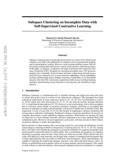 Subspace Clustering on Incomplete Data with Self-Supervised Contrastive Learning