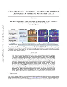 When RAG Hurts: Diagnosing and Mitigating Attention Distraction in Retrieval-Augmented LVLMs