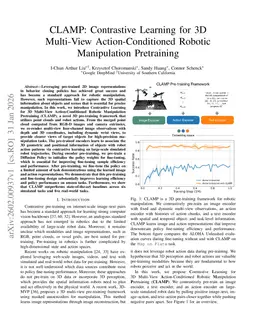 CLAMP: Contrastive Learning for 3D Multi-View Action-Conditioned Robotic Manipulation Pretraining