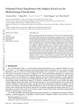 Federated Vision Transformer with Adaptive Focal Loss for Medical Image Classification