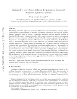 Training-free score-based diffusion for parameter-dependent stochastic dynamical systems
