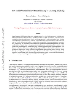 Test-Time Detoxification without Training or Learning Anything