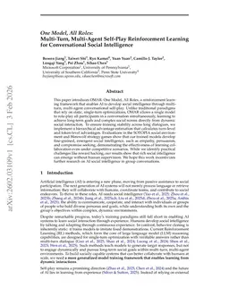 One Model, All Roles: Multi-Turn, Multi-Agent Self-Play Reinforcement Learning for Conversational Social Intelligence