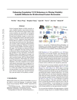 Enhancing Foundation VLM Robustness to Missing Modality: Scalable Diffusion for Bi-directional Feature Restoration