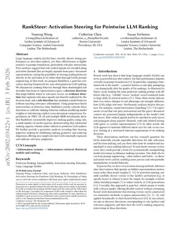 RankSteer: Activation Steering for Pointwise LLM Ranking