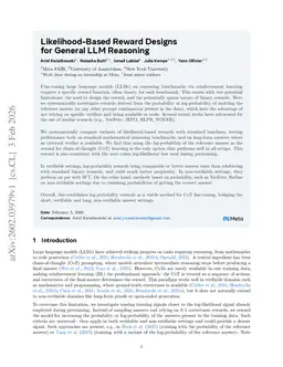 Likelihood-Based Reward Designs for General LLM Reasoning