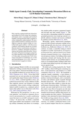 Multi-Agent Comedy Club: Investigating Community Discussion Effects on LLM Humor Generation