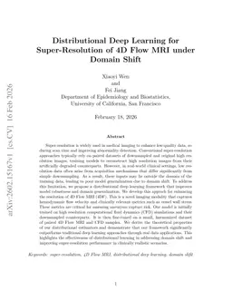 Distributional Deep Learning for Super-Resolution of 4D Flow MRI under Domain Shift