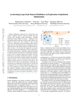 Accelerating Large-Scale Dataset Distillation via Exploration-Exploitation Optimization