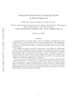 Unforgeable Watermarks for Language Models via Robust Signatures