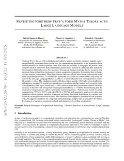 Revisiting Northrop Frye's Four Myths Theory with Large Language Models