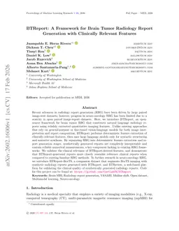 BTReport: A Framework for Brain Tumor Radiology Report Generation with Clinically Relevant Features