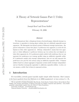 A Theory of Network Games Part 1: Utility Representations