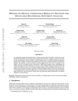 Missing-by-Design: Certifiable Modality Deletion for Revocable Multimodal Sentiment Analysis