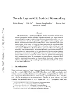 Towards Anytime-Valid Statistical Watermarking