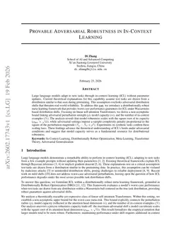 Provable Adversarial Robustness in In-Context Learning