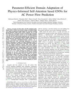 Parameter-Efficient Domain Adaptation of Physics-Informed Self-Attention based GNNs for AC Power Flow Prediction
