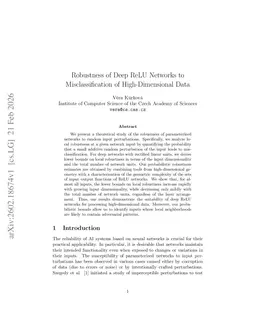 Robustness of Deep ReLU Networks to Misclassification of High-Dimensional Data