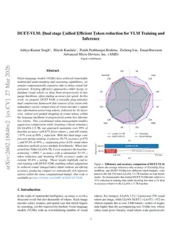 DUET-VLM: Dual stage Unified Efficient Token reduction for VLM Training and Inference