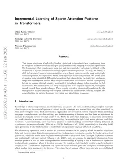 Incremental Learning of Sparse Attention Patterns in Transformers