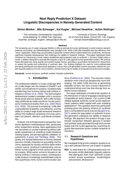 Next Reply Prediction X Dataset: Linguistic Discrepancies in Naively Generated Content