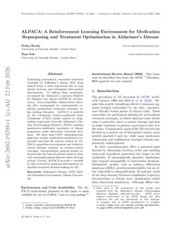 ALPACA: A Reinforcement Learning Environment for Medication Repurposing and Treatment Optimization in Alzheimer's Disease