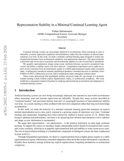 Representation Stability in a Minimal Continual Learning Agent