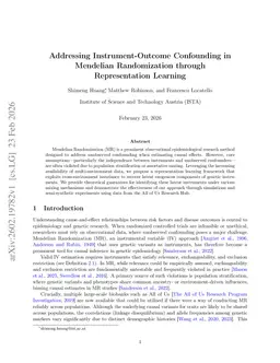 Addressing Instrument-Outcome Confounding in Mendelian Randomization through Representation Learning