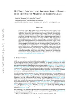 MoEEdit: Efficient and Routing-Stable Knowledge Editing for Mixture-of-Experts LLMs