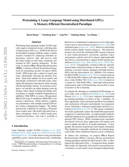 Pretraining A Large Language Model using Distributed GPUs: A Memory-Efficient Decentralized Paradigm