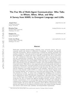 The Five Ws of Multi-Agent Communication: Who Talks to Whom, When, What, and Why -- A Survey from MARL to Emergent Language and LLMs