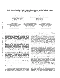 Brain Tumor Classifiers Under Attack: Robustness of ResNet Variants Against Transferable FGSM and PGD Attacks