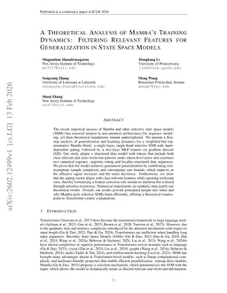 A Theoretical Analysis of Mamba's Training Dynamics: Filtering Relevant Features for Generalization in State Space Models