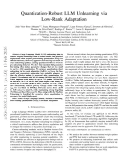Quantization-Robust LLM Unlearning via Low-Rank Adaptation