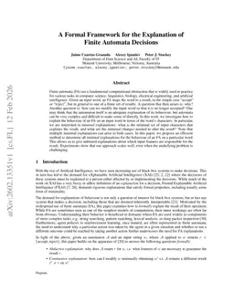 A Formal Framework for the Explanation of Finite Automata Decisions