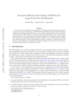 Parameter-Efficient Fine-Tuning of DINOv2 for Large-Scale Font Classification