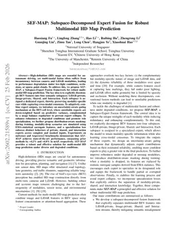 SEF-MAP: Subspace-Decomposed Expert Fusion for Robust Multimodal HD Map Prediction