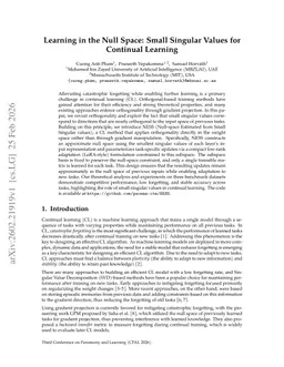 Learning in the Null Space: Small Singular Values for Continual Learning