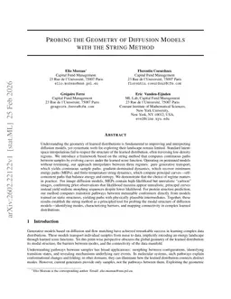 Probing the Geometry of Diffusion Models with the String Method