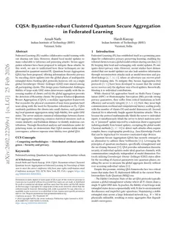 CQSA: Byzantine-robust Clustered Quantum Secure Aggregation in Federated Learning