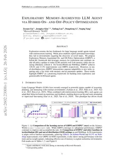 Exploratory Memory-Augmented LLM Agent via Hybrid On- and Off-Policy Optimization
