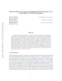 Tell Me What To Learn: Generalizing Neural Memory to be Controllable in Natural Language